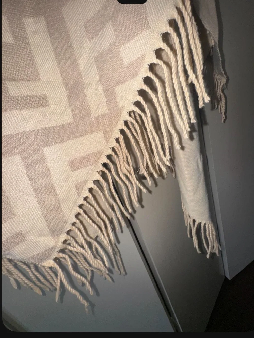 Fendi Beige and Cream Logo-Paneled Fringe Wrap